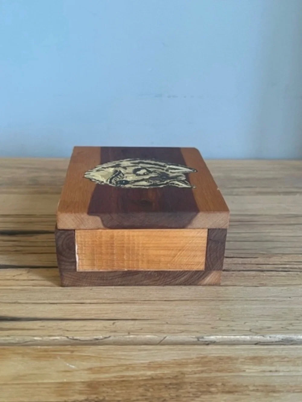 Wooden Wolf Accent Box in Natural and Brown